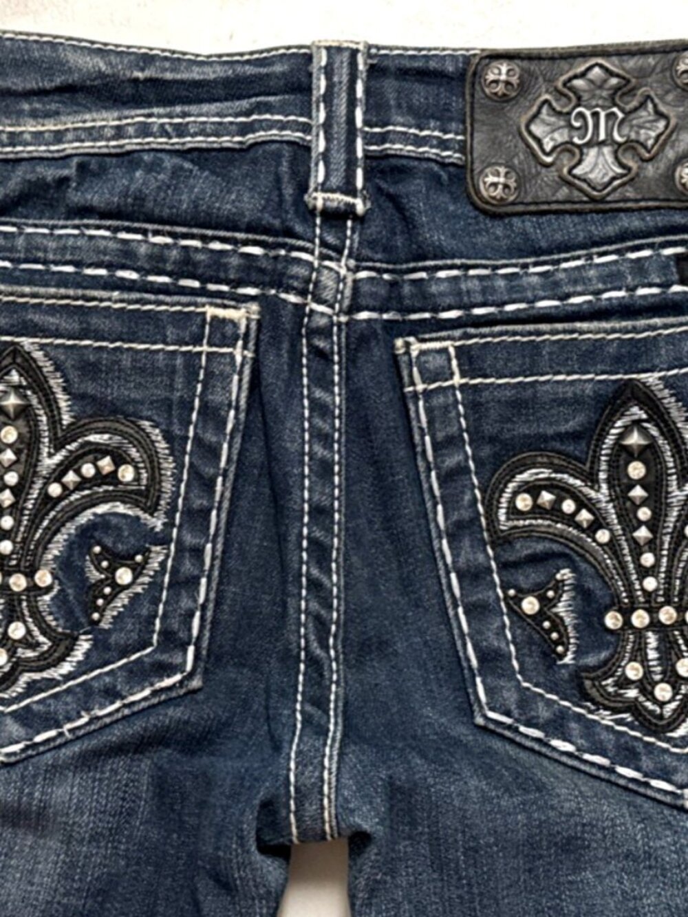 Miss Me Jeans Womens 25 Blue Denim Skinny Embellished Bling Sequins Low 30x31